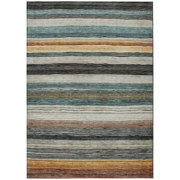 HomeRoots 5' Stylish Beige Gold & Brown Striped Washable Area Rug for Indoor & Outdoor Spaces, Durable Design 5' X 8' 618251