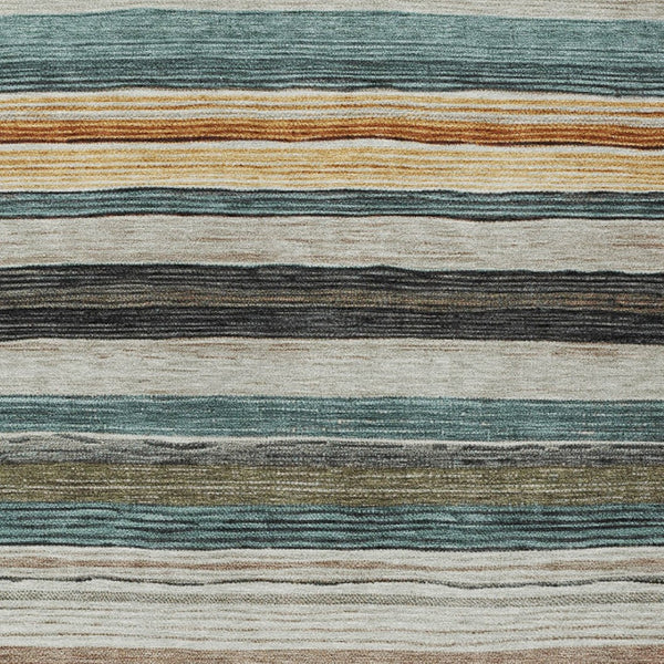 HomeRoots 5' Stylish Beige Gold & Brown Striped Washable Area Rug for Indoor & Outdoor Spaces, Durable Design 5' X 8' 618251