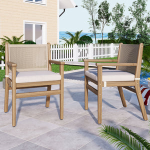English Elm Christopher Knight Home® - Outdoor Acacia Wood Dining Chairs Set of 2 with Woven Rope Back, Waterproof Cushions, 400lb Capacity Light Brown N779P224995B