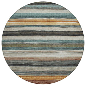 HomeRoots 5' Stylish Beige Gold & Brown Striped Washable Area Rug for Indoor & Outdoor Spaces, Durable Design 8' Round 618252