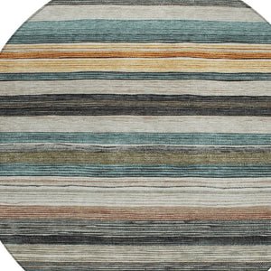 HomeRoots 5' Stylish Beige Gold & Brown Striped Washable Area Rug for Indoor & Outdoor Spaces, Durable Design 8' Round 618252