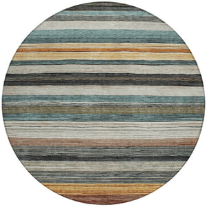 HomeRoots 5' Stylish Beige Gold & Brown Striped Washable Area Rug for Indoor & Outdoor Spaces, Durable Design 8' Round 618252