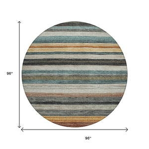 HomeRoots 5' Stylish Beige Gold & Brown Striped Washable Area Rug for Indoor & Outdoor Spaces, Durable Design 8' Round 618252