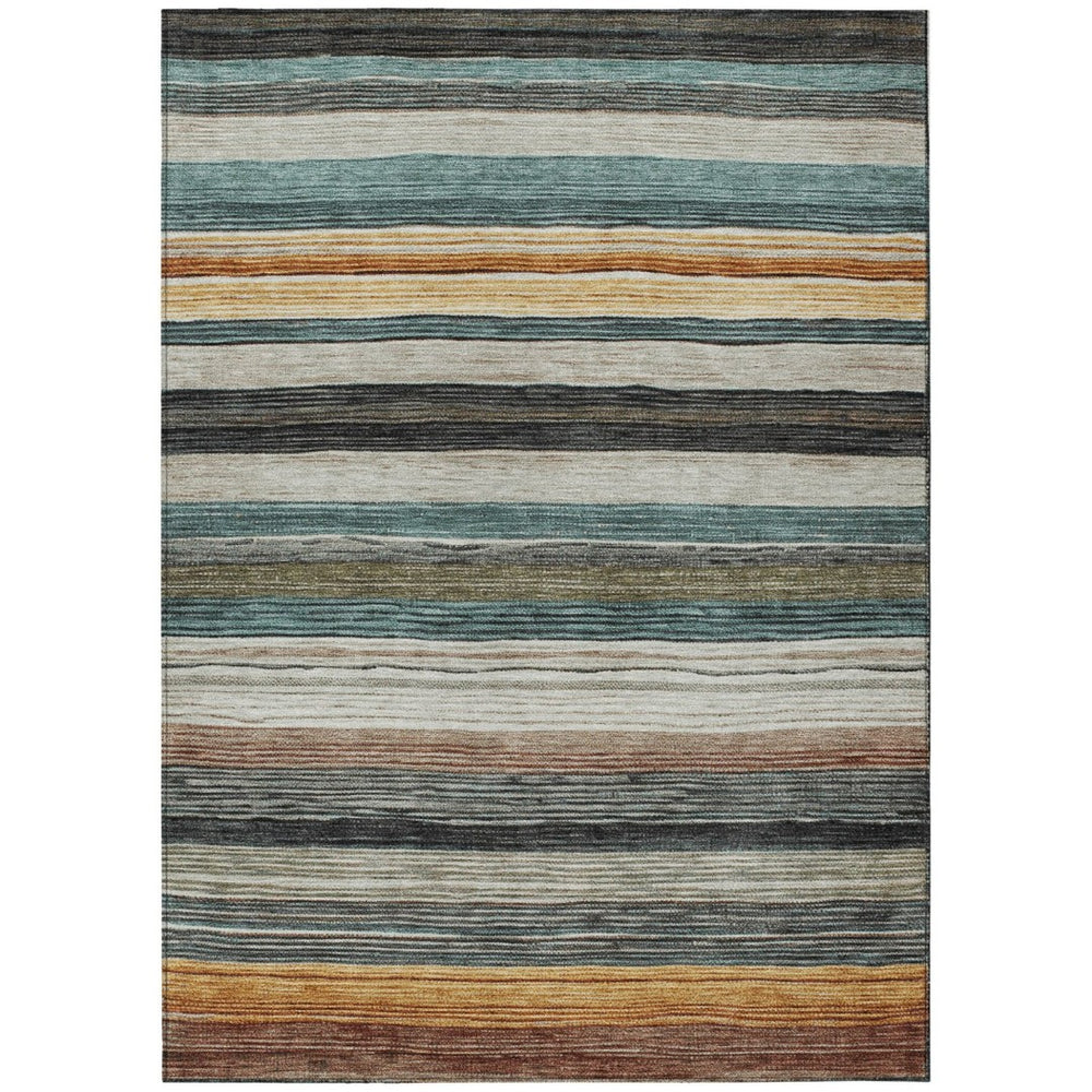 HomeRoots 5' Stylish Beige Gold & Brown Striped Washable Area Rug for Indoor & Outdoor Spaces, Durable Design 8' X 10' 618253