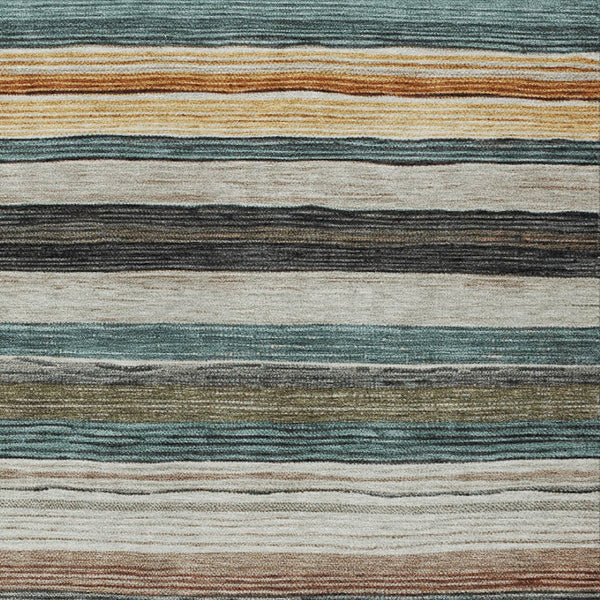 HomeRoots 5' Stylish Beige Gold & Brown Striped Washable Area Rug for Indoor & Outdoor Spaces, Durable Design 8' X 10' 618253