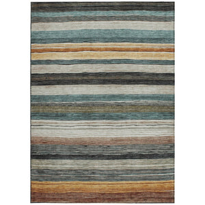 HomeRoots 5' Stylish Beige Gold & Brown Striped Washable Area Rug for Indoor & Outdoor Spaces, Durable Design 10' X 14' 618255