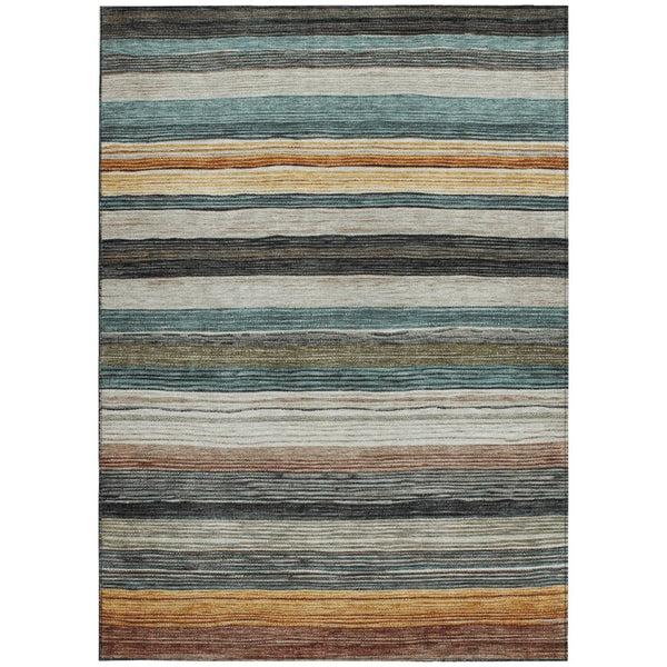 HomeRoots 5' Stylish Beige Gold & Brown Striped Washable Area Rug for Indoor & Outdoor Spaces, Durable Design 10' X 14' 618255