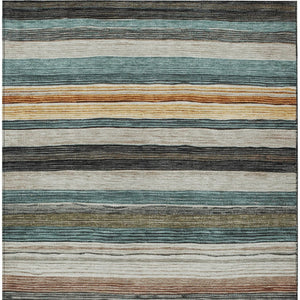 HomeRoots 5' Stylish Beige Gold & Brown Striped Washable Area Rug for Indoor & Outdoor Spaces, Durable Design 10' X 14' 618255