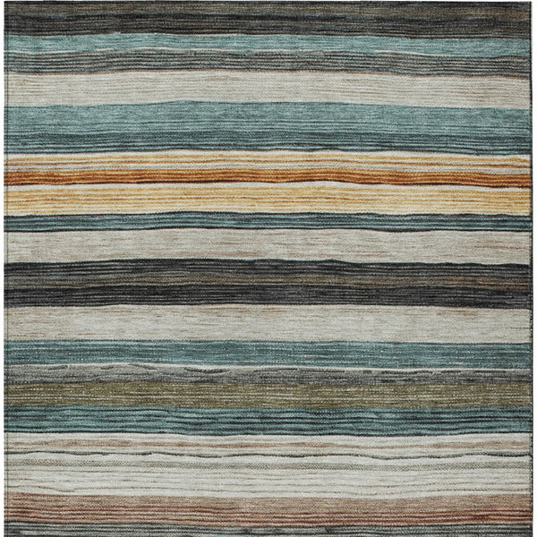HomeRoots 5' Stylish Beige Gold & Brown Striped Washable Area Rug for Indoor & Outdoor Spaces, Durable Design 10' X 14' 618255