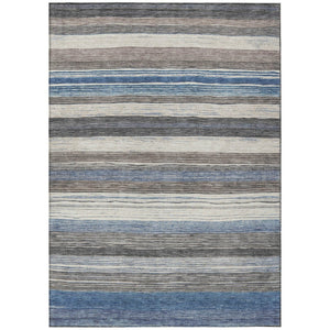 HomeRoots 5' Denim Blue Beige Taupe Striped Washable Area Rug - Durable Indoor Outdoor Design for All Spaces 5' X 8' 618257