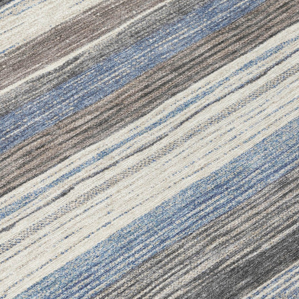 HomeRoots 5' Denim Blue Beige Taupe Striped Washable Area Rug - Durable Indoor Outdoor Design for All Spaces 8' Round 618258