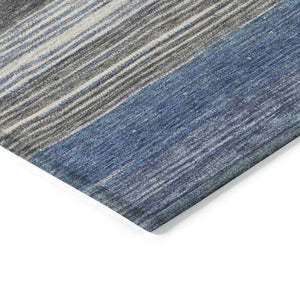 HomeRoots 5' Denim Blue Beige Taupe Striped Washable Area Rug - Durable Indoor Outdoor Design for All Spaces 8' X 10' 618259