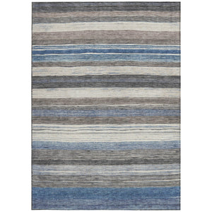 HomeRoots 5' Denim Blue Beige Taupe Striped Washable Area Rug - Durable Indoor Outdoor Design for All Spaces 9' X 12' 618260