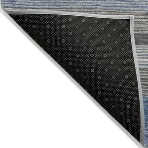 HomeRoots 5' Denim Blue Beige Taupe Striped Washable Area Rug - Durable Indoor Outdoor Design for All Spaces 9' X 12' 618260