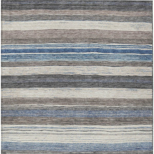 HomeRoots 5' Denim Blue Beige Taupe Striped Washable Area Rug - Durable Indoor Outdoor Design for All Spaces 9' X 12' 618260