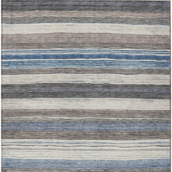 HomeRoots 5' Denim Blue Beige Taupe Striped Washable Area Rug - Durable Indoor Outdoor Design for All Spaces 10' X 14' 618261