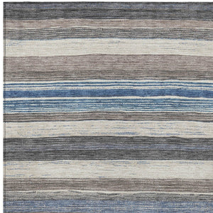 HomeRoots 5' Denim Blue Beige Taupe Striped Washable Area Rug - Durable Indoor Outdoor Design for All Spaces 10' X 14' 618261