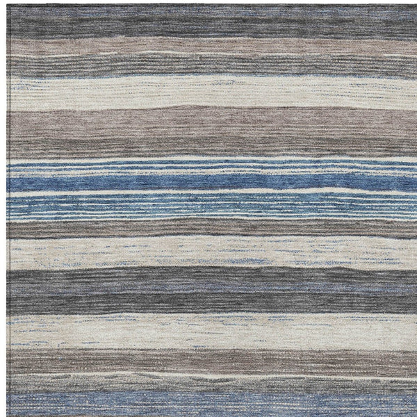 HomeRoots 5' Denim Blue Beige Taupe Striped Washable Area Rug - Durable Indoor Outdoor Design for All Spaces 10' X 14' 618261