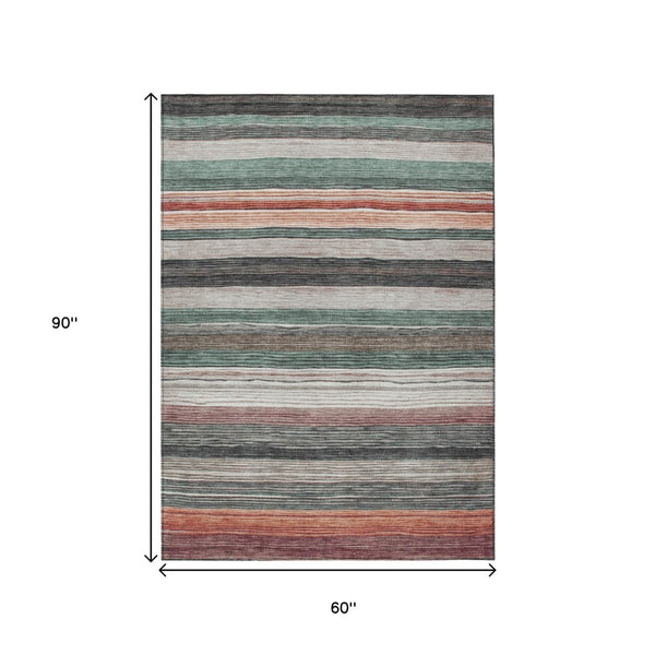 HomeRoots 5' Coastal-Inspired Striped Area Rug in Pale Aqua, Copper & Taupe - Durable, Washable & Stylish! 5' X 8' 618263