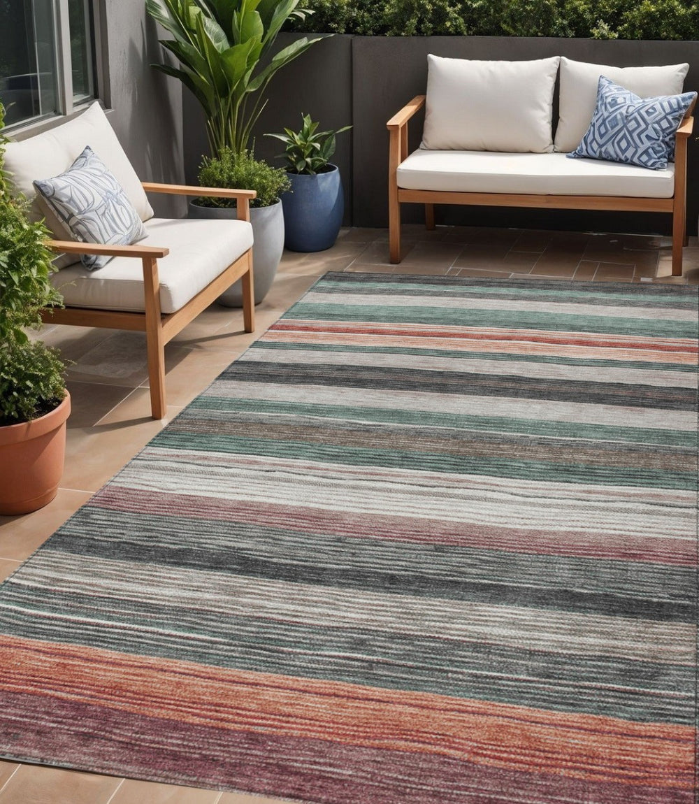 HomeRoots 5' Coastal-Inspired Striped Area Rug in Pale Aqua, Copper & Taupe - Durable, Washable & Stylish! 5' X 8' 618263