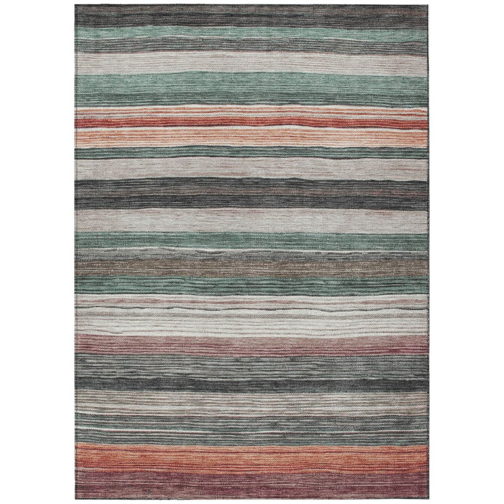 HomeRoots 5' Coastal-Inspired Striped Area Rug in Pale Aqua, Copper & Taupe - Durable, Washable & Stylish! 5' X 8' 618263