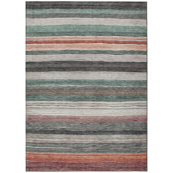 HomeRoots 5' Coastal-Inspired Striped Area Rug in Pale Aqua, Copper & Taupe - Durable, Washable & Stylish! 5' X 8' 618263