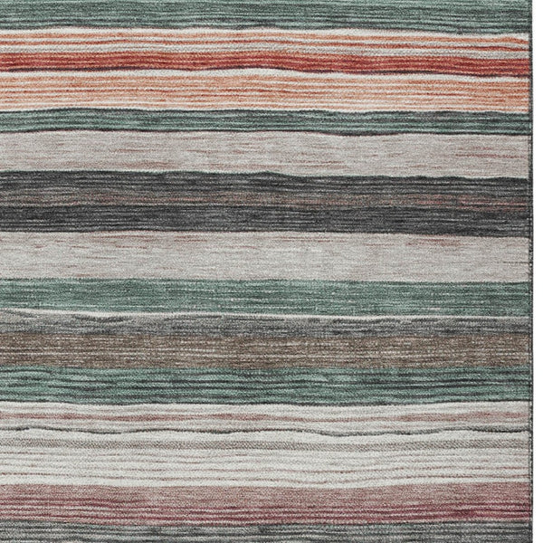 HomeRoots 5' Coastal-Inspired Striped Area Rug in Pale Aqua, Copper & Taupe - Durable, Washable & Stylish! 5' X 8' 618263