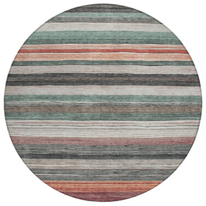 HomeRoots 5' Coastal-Inspired Striped Area Rug in Pale Aqua, Copper & Taupe - Durable, Washable & Stylish! 8' Round 618264