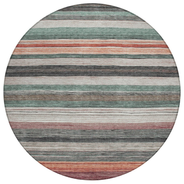 HomeRoots 5' Coastal-Inspired Striped Area Rug in Pale Aqua, Copper & Taupe - Durable, Washable & Stylish! 8' Round 618264