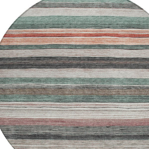 HomeRoots 5' Coastal-Inspired Striped Area Rug in Pale Aqua, Copper & Taupe - Durable, Washable & Stylish! 8' Round 618264
