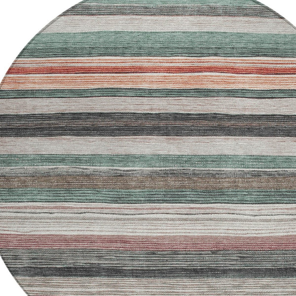 HomeRoots 5' Coastal-Inspired Striped Area Rug in Pale Aqua, Copper & Taupe - Durable, Washable & Stylish! 8' Round 618264