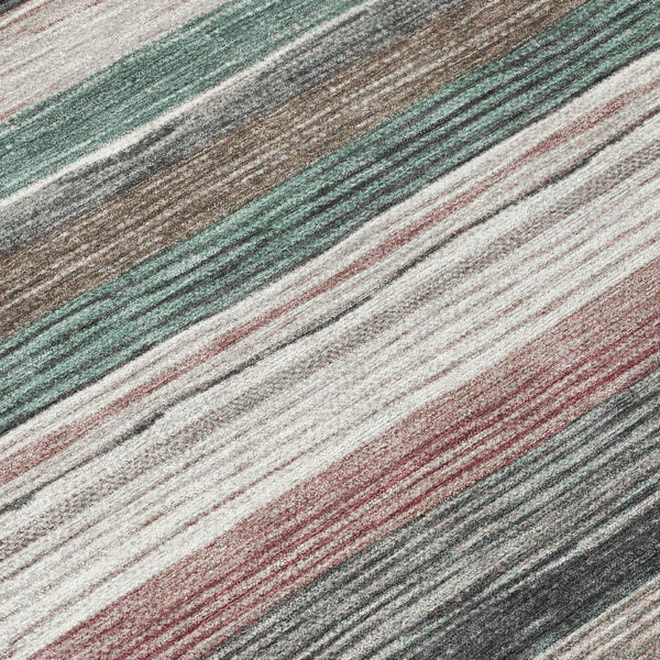 HomeRoots 5' Coastal-Inspired Striped Area Rug in Pale Aqua, Copper & Taupe - Durable, Washable & Stylish! 8' Round 618264