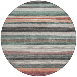 HomeRoots 5' Coastal-Inspired Striped Area Rug in Pale Aqua, Copper & Taupe - Durable, Washable & Stylish! 8' Round 618264