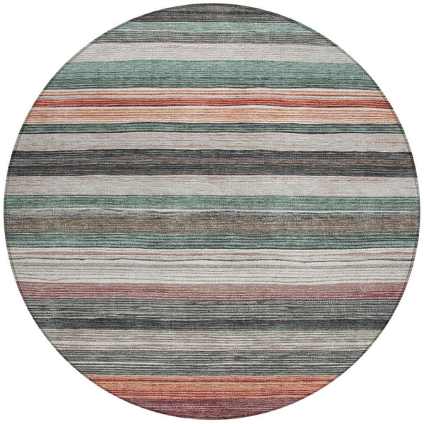 HomeRoots 5' Coastal-Inspired Striped Area Rug in Pale Aqua, Copper & Taupe - Durable, Washable & Stylish! 8' Round 618264