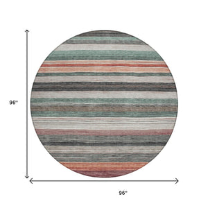HomeRoots 5' Coastal-Inspired Striped Area Rug in Pale Aqua, Copper & Taupe - Durable, Washable & Stylish! 8' Round 618264