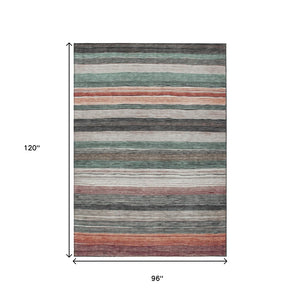 HomeRoots 5' Coastal-Inspired Striped Area Rug in Pale Aqua, Copper & Taupe - Durable, Washable & Stylish! 8' X 10' 618265