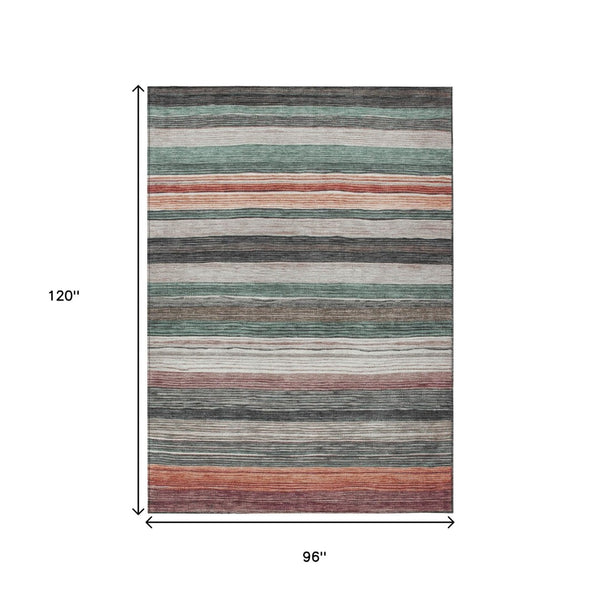 HomeRoots 5' Coastal-Inspired Striped Area Rug in Pale Aqua, Copper & Taupe - Durable, Washable & Stylish! 8' X 10' 618265