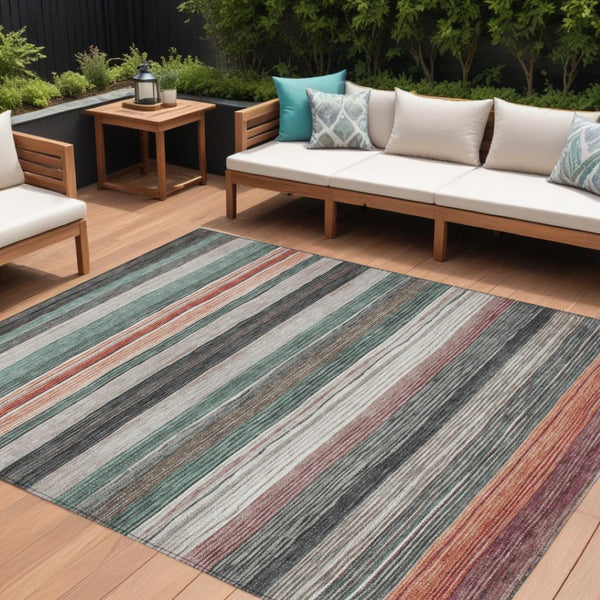 HomeRoots 5' Coastal-Inspired Striped Area Rug in Pale Aqua, Copper & Taupe - Durable, Washable & Stylish! 8' X 10' 618265