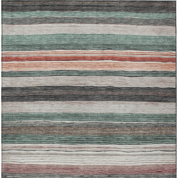 HomeRoots 9' X 12' Striped Washable Area Rug in Pale Aqua, Copper & Taupe - Perfect for Indoor & Outdoor Use! 618266