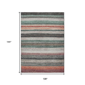 HomeRoots 9' X 12' Striped Washable Area Rug in Pale Aqua, Copper & Taupe - Perfect for Indoor & Outdoor Use! 618266
