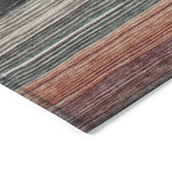 HomeRoots 9' X 12' Striped Washable Area Rug in Pale Aqua, Copper & Taupe - Perfect for Indoor & Outdoor Use! 618266
