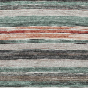 HomeRoots 9' X 12' Striped Washable Area Rug in Pale Aqua, Copper & Taupe - Perfect for Indoor & Outdoor Use! 618266