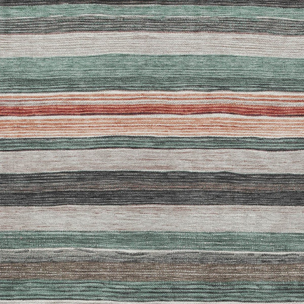 HomeRoots 9' X 12' Striped Washable Area Rug in Pale Aqua, Copper & Taupe - Perfect for Indoor & Outdoor Use! 618266