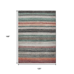 HomeRoots 5' Coastal-Inspired Striped Area Rug in Pale Aqua, Copper & Taupe - Durable, Washable & Stylish! 10' X 14' 618267