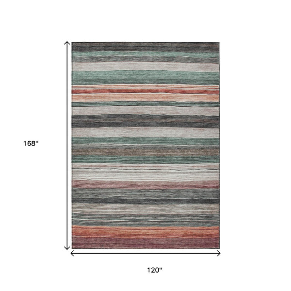HomeRoots 5' Coastal-Inspired Striped Area Rug in Pale Aqua, Copper & Taupe - Durable, Washable & Stylish! 10' X 14' 618267