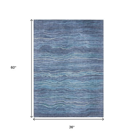 Homeroots 3' Indoor Outdoor Abstract Area Rug - Washable, Stain Resistant, Perfect For High Traffic Spaces Blue Polyester 618268