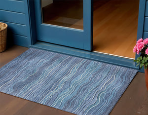 Homeroots 3' Indoor Outdoor Abstract Area Rug - Washable, Stain Resistant, Perfect For High Traffic Spaces Blue Polyester 618268