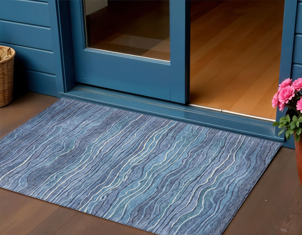 Homeroots 3' Indoor Outdoor Abstract Area Rug - Washable, Stain Resistant, Perfect For High Traffic Spaces Blue Polyester 618268
