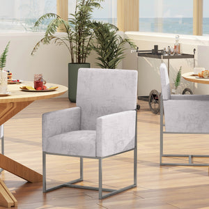 English Elm Element Metal Velvet Dining Chair with Chrome Stainless Steel Frame, High-Back Comfort, 300lb Capacity Grey B365P397832