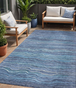 Homeroots 3' Indoor Outdoor Abstract Area Rug - Washable, Stain Resistant, Perfect For High Traffic Spaces Blue Polyester 618269